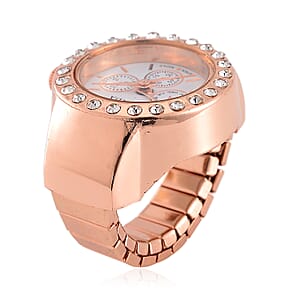 Strada Austrian Crystal Japanese Movement Ring Watch in ION Plated RG Stainless Steel (Size 5-7)