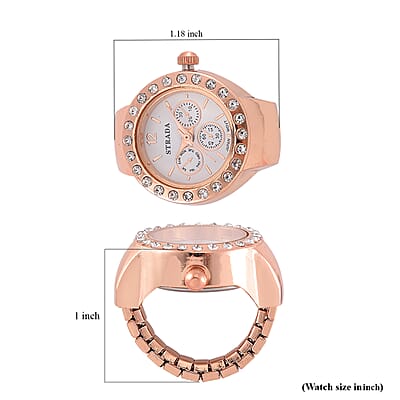 Strada Austrian Crystal Japanese Movement Ring Watch in ION Plated RG Stainless Steel (Size 5-7)