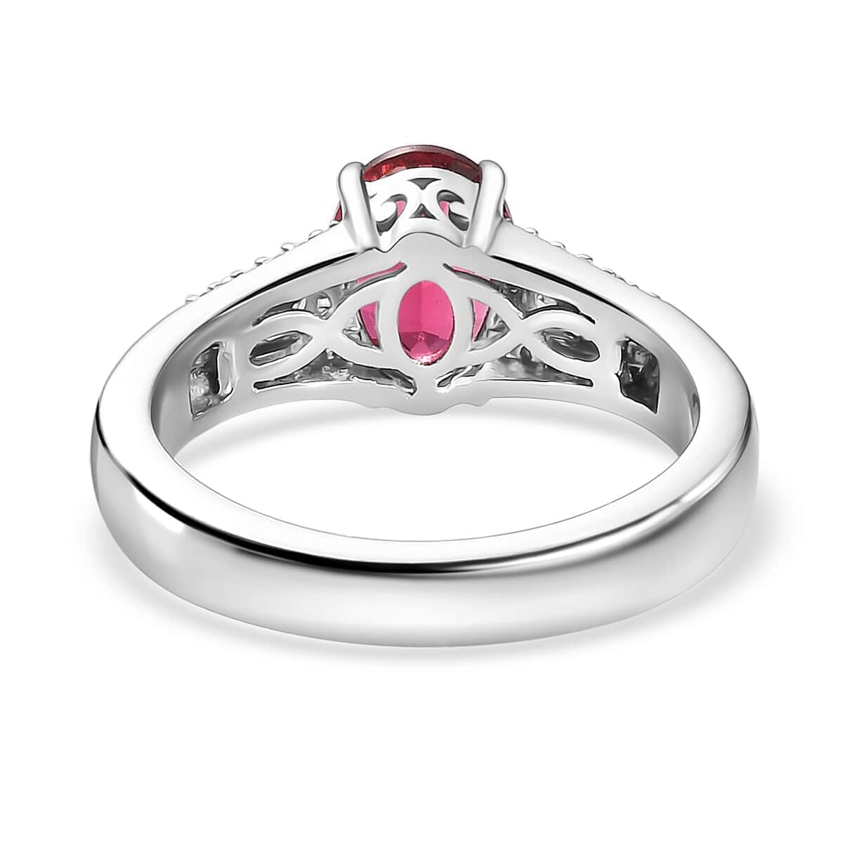 Luxoro 10K White Gold AAA Ofiki Rubellite and G-H I2 Diamond Ring (Size 6.0) 4.65 Grams 1.60 ctw image number 3