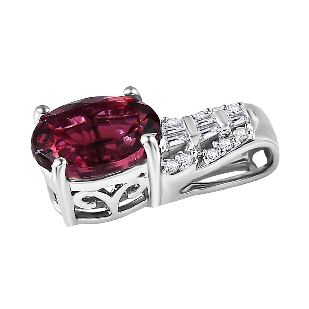 Luxoro 10K White Gold AAA Ofiki Rubellite and G-H I2 Diamond Pendant 1.40 ctw image number 3