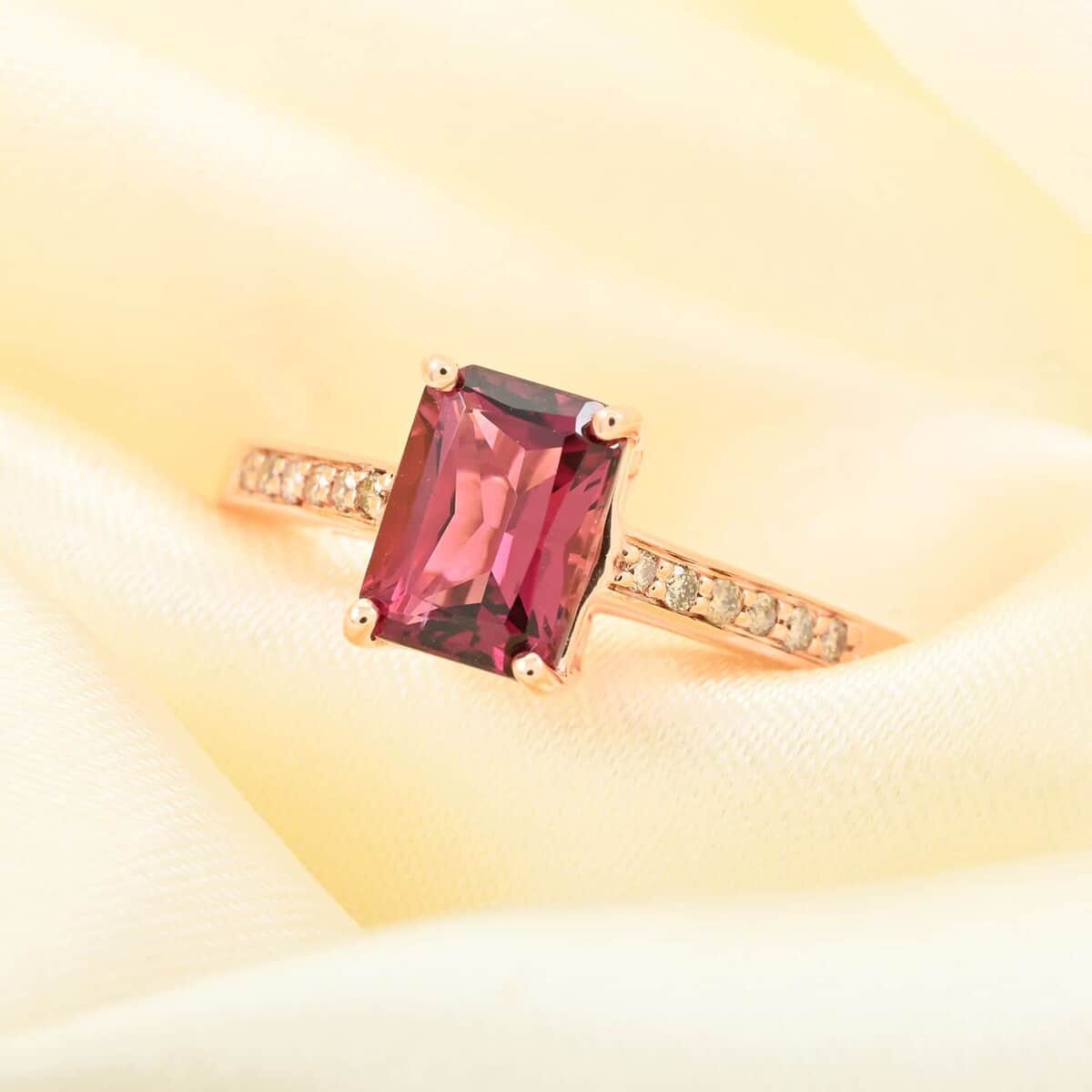 Certified & Appraised Luxoro 14K Rose Gold AAA Ofiki Rubellite and G-H I2 Diamond Ring (Size 10.0) 1.50 ctw image number 1
