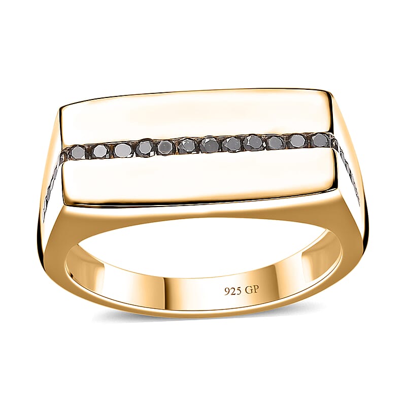 GP Royal Art Deco Collection Black Diamond Men's Ring in 18K Vermeil Yellow Gold Over Sterling Silver (Size 10.0) 0.35 ctw
