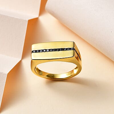GP Royal Art Deco Collection Black Diamond Men's Ring in 18K Vermeil Yellow Gold Over Sterling Silver (Size 10.0) 0.35 ctw