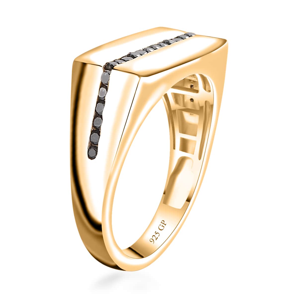 GP Royal Art Deco Collection Black Diamond Men's Ring in 18K Vermeil Yellow Gold Over Sterling Silver (Size 10.0) 0.35 ctw image number 3