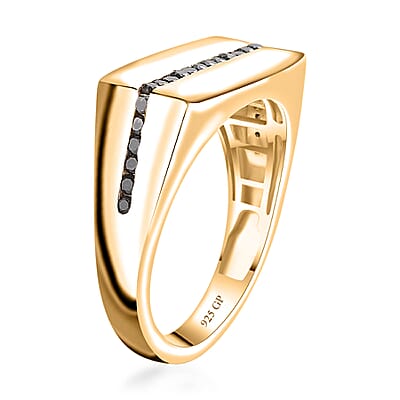 GP Royal Art Deco Collection Black Diamond Men's Ring in 18K Vermeil Yellow Gold Over Sterling Silver (Size 10.0) 0.35 ctw