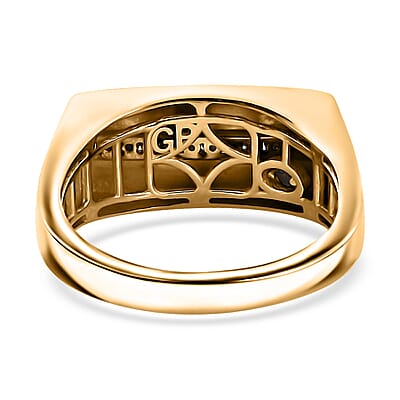 GP Royal Art Deco Collection Black Diamond Men's Ring in 18K Vermeil Yellow Gold Over Sterling Silver (Size 10.0) 0.35 ctw