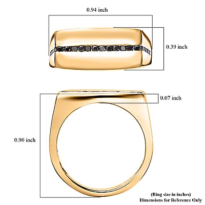 GP Royal Art Deco Collection Black Diamond Men's Ring in 18K Vermeil Yellow Gold Over Sterling Silver (Size 10.0) 0.35 ctw