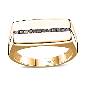GP Royal Art Deco Collection Black Diamond Men's Ring in 18K Vermeil Yellow Gold Over Sterling Silver (Size 11.0) 0.35 ctw