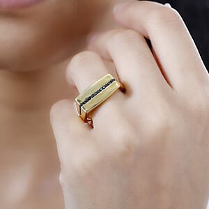 GP Royal Art Deco Collection Black Diamond Men's Ring in 18K Vermeil Yellow Gold Over Sterling Silver (Size 11.0) 0.35 ctw