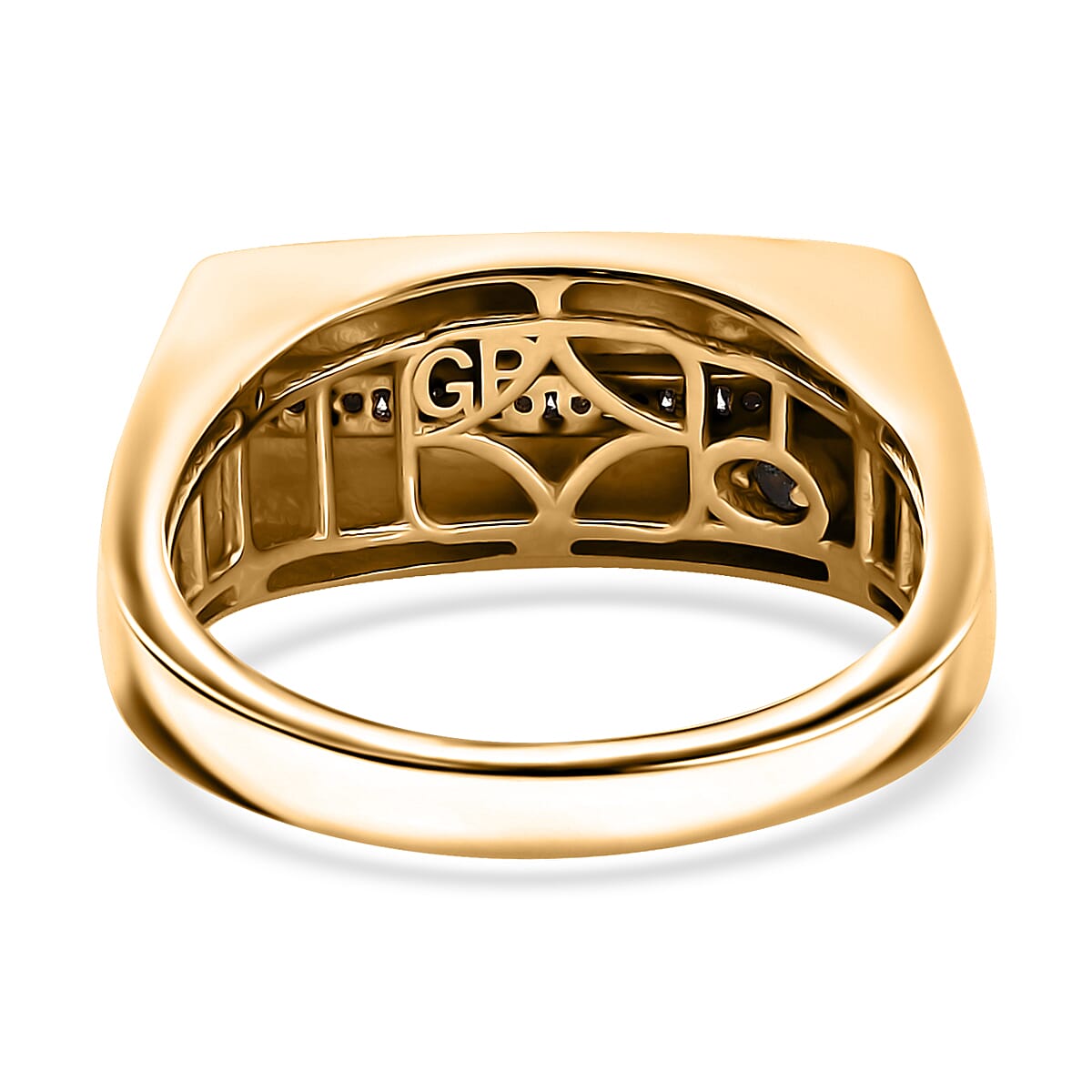 GP Royal Art Deco Collection Black Diamond Men's Ring in 18K Vermeil Yellow Gold Over Sterling Silver (Size 11.0) 0.35 ctw image number 4