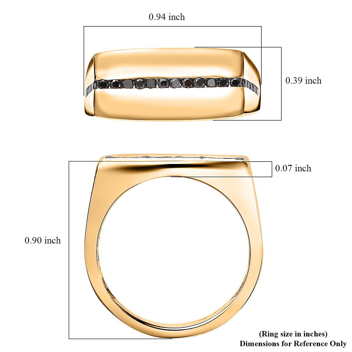 GP Royal Art Deco Collection Black Diamond Men's Ring in 18K Vermeil Yellow Gold Over Sterling Silver (Size 11.0) 0.35 ctw image number 5