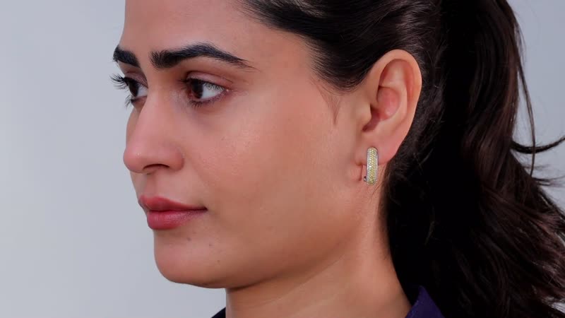 Natural Yellow Diamond I3 and White Diamond Omega Clip Earrings in Rhodium Over Sterling Silver 1.00 ctw