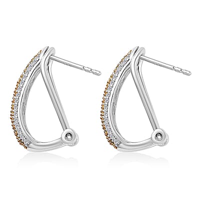 Natural Yellow Diamond I3 and White Diamond Omega Clip Earrings in Rhodium Over Sterling Silver 1.00 ctw