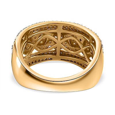 Natural Yellow Diamond I3 and Diamond Ring in 18K Vermeil Yellow Gold Over Sterling Silver (Size 10.0) 1.00 ctw