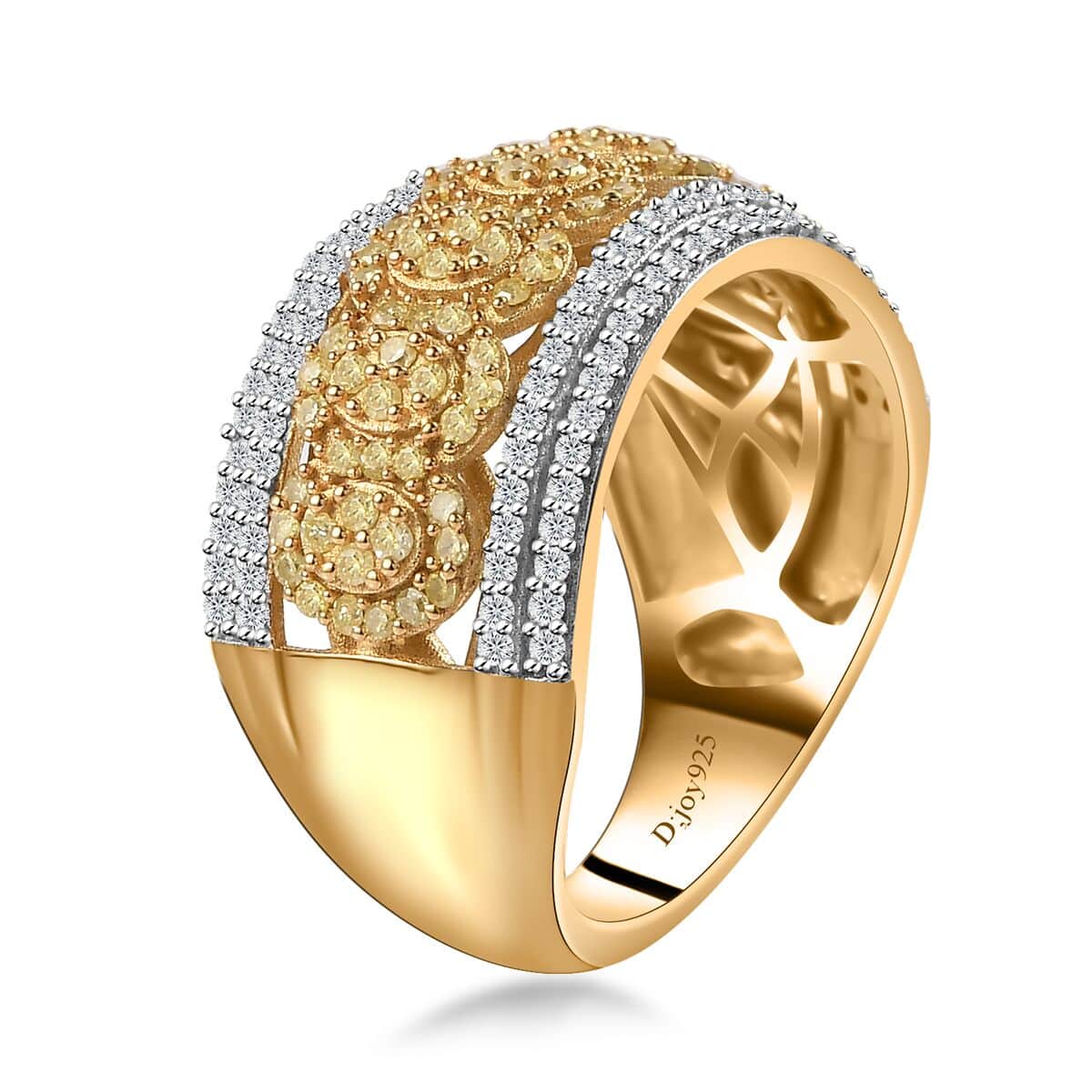 Natural Yellow Diamond (I3), White Diamond Band Ring in 18K Vermeil YG Over Sterling Silver (Size 10.0) 1.00 ctw image number 3