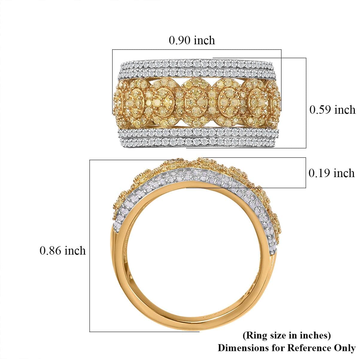 Natural Yellow Diamond (I3), White Diamond Band Ring in 18K Vermeil YG Over Sterling Silver (Size 10.0) 1.00 ctw image number 5