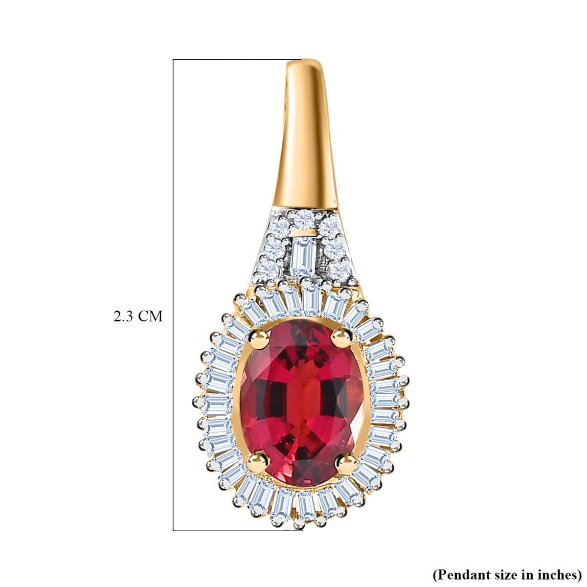 Luxoro 14K Yellow Gold AAA Ofiki Rubellite and G-H I2 Diamond Halo Pendant 1.65 ctw image number 5