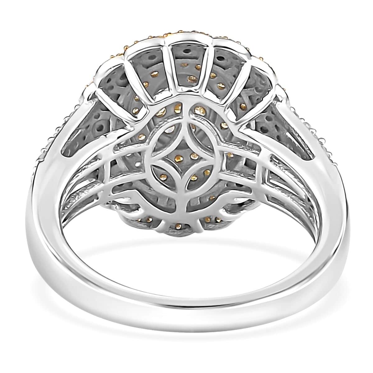 Natural Yellow Diamond 13 and Diamond Floral Ring in Rhodium Over Sterling Silver (Size 7.0) 1.00 ctw image number 4