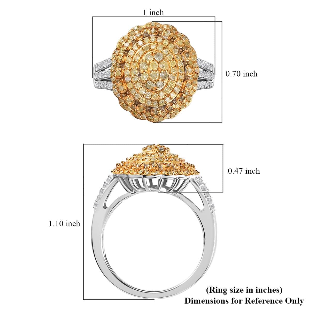 Natural Yellow Diamond (13), Diamond Floral Ring in Rhodium Over Sterling Silver (Size 7.0) 1.00 ctw image number 5