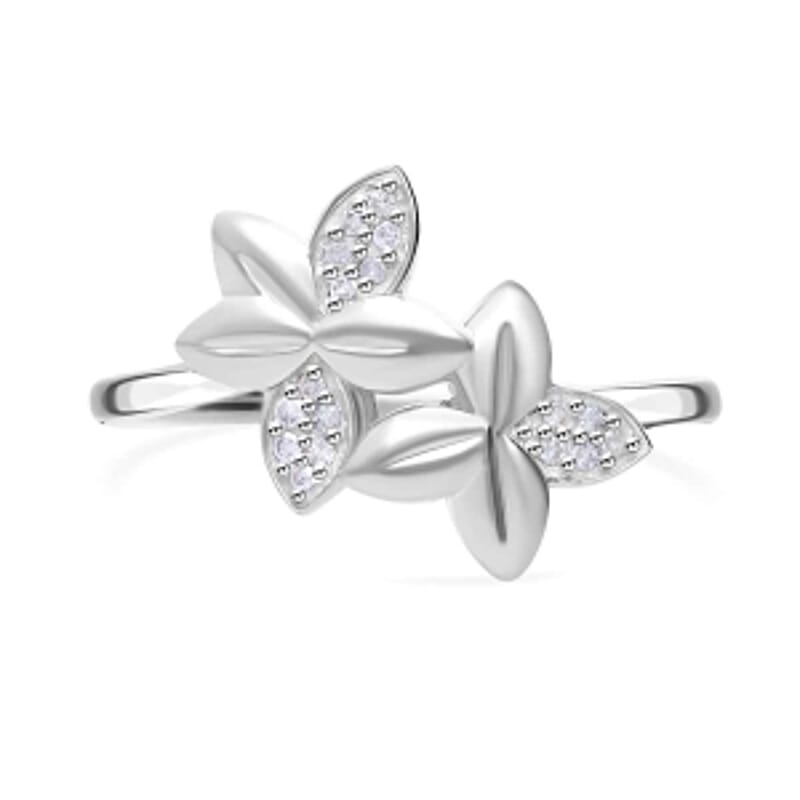 White Diamond Ring in Platinum Over Sterling Silver (Size 6.5)