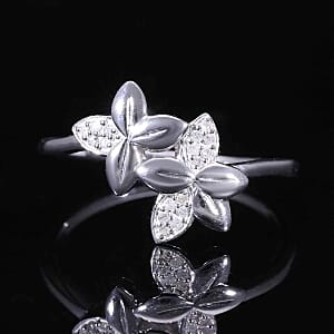 White Diamond Ring in Platinum Over Sterling Silver (Size 6.5)