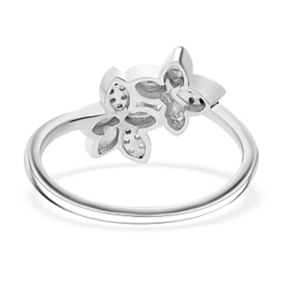 White Diamond Ring in Platinum Over Sterling Silver (Size 6.5)