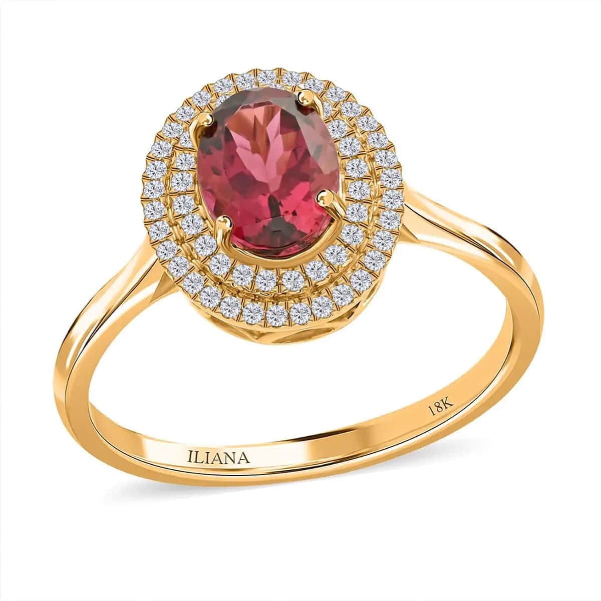 Certified & Appraised Iliana 18K Yellow Gold AAA Ofiki Rubellite and G-H SI Diamond Ring (Size 10.0) 1.70 ctw image number 0