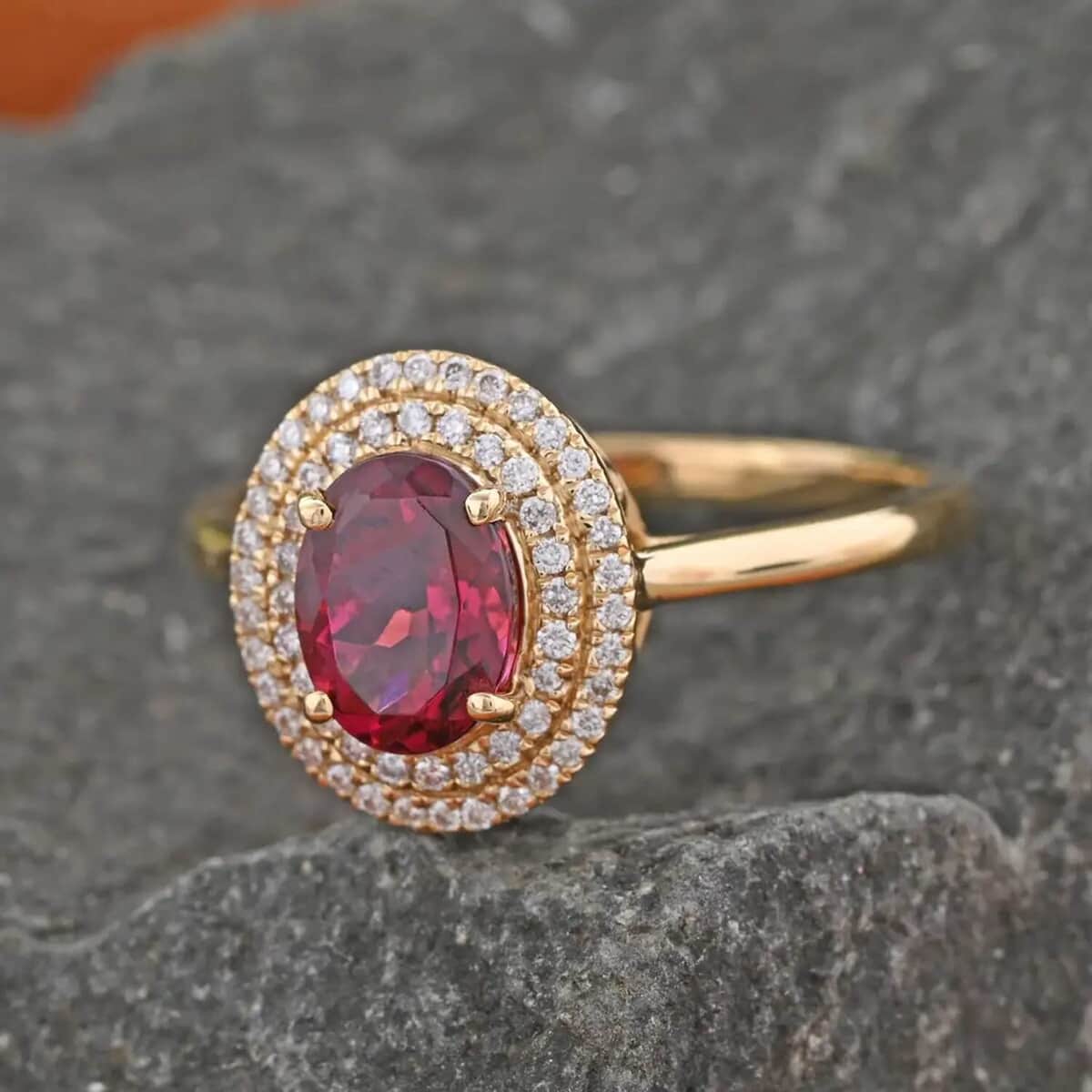 Certified & Appraised Iliana 18K Yellow Gold AAA Ofiki Rubellite and G-H SI Diamond Ring 1.70 ctw image number 1