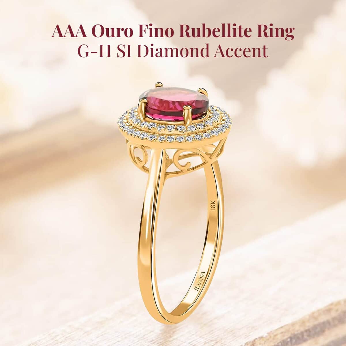 Certified & Appraised Iliana 18K Yellow Gold AAA Ofiki Rubellite and G-H SI Diamond Ring 1.70 ctw image number 2