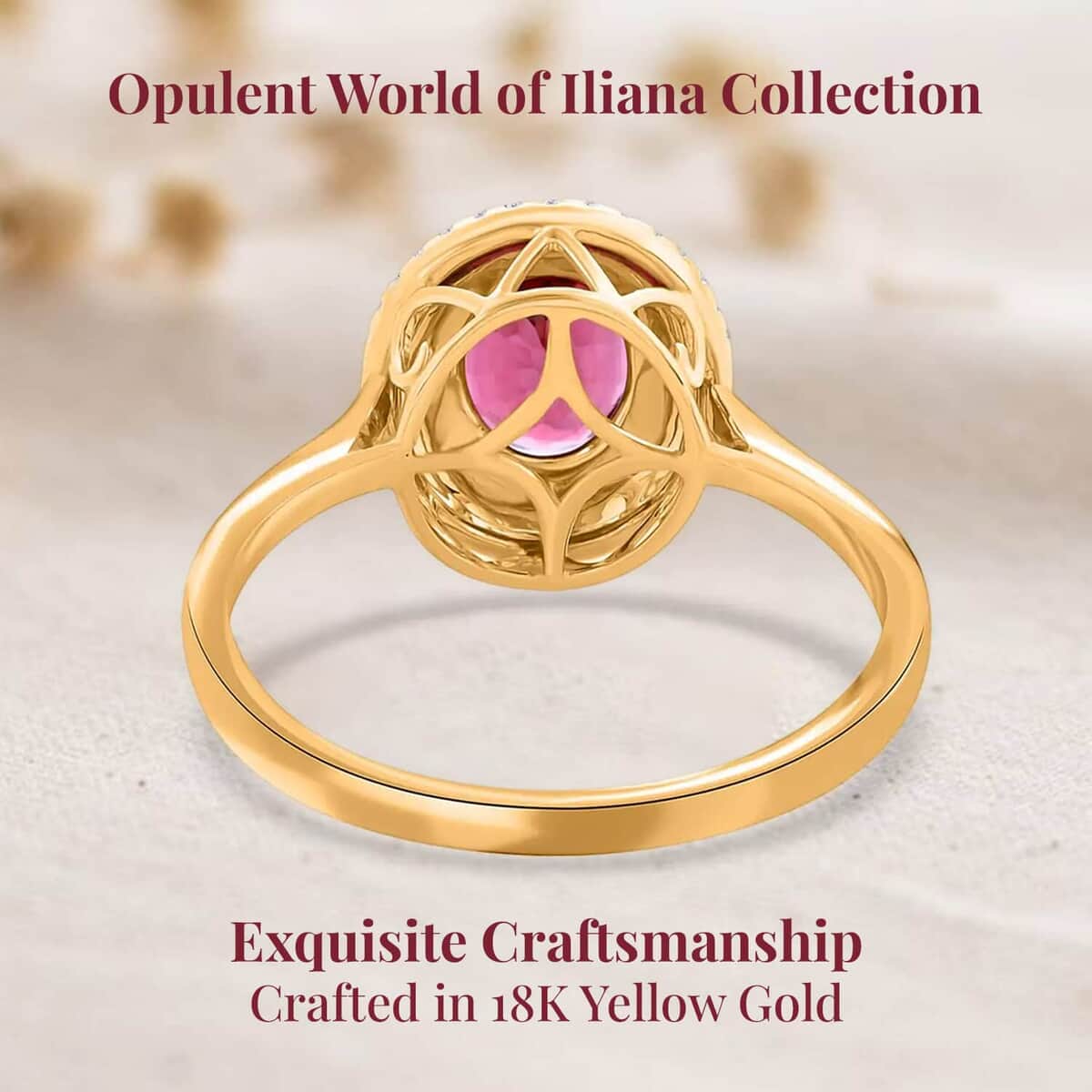 Certified & Appraised Iliana 18K Yellow Gold AAA Ofiki Rubellite and G-H SI Diamond Ring 1.70 ctw image number 3