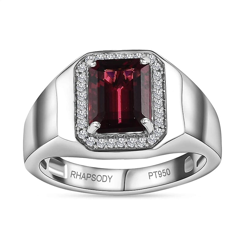Rhapsody 950 Platinum AAAA Ofiki Rubellite and E-F VS Diamond Men's Ring 9.70 Grams 2.85 ctw