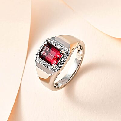 Rhapsody 950 Platinum AAAA Ofiki Rubellite and E-F VS Diamond Men's Ring 9.70 Grams 2.85 ctw
