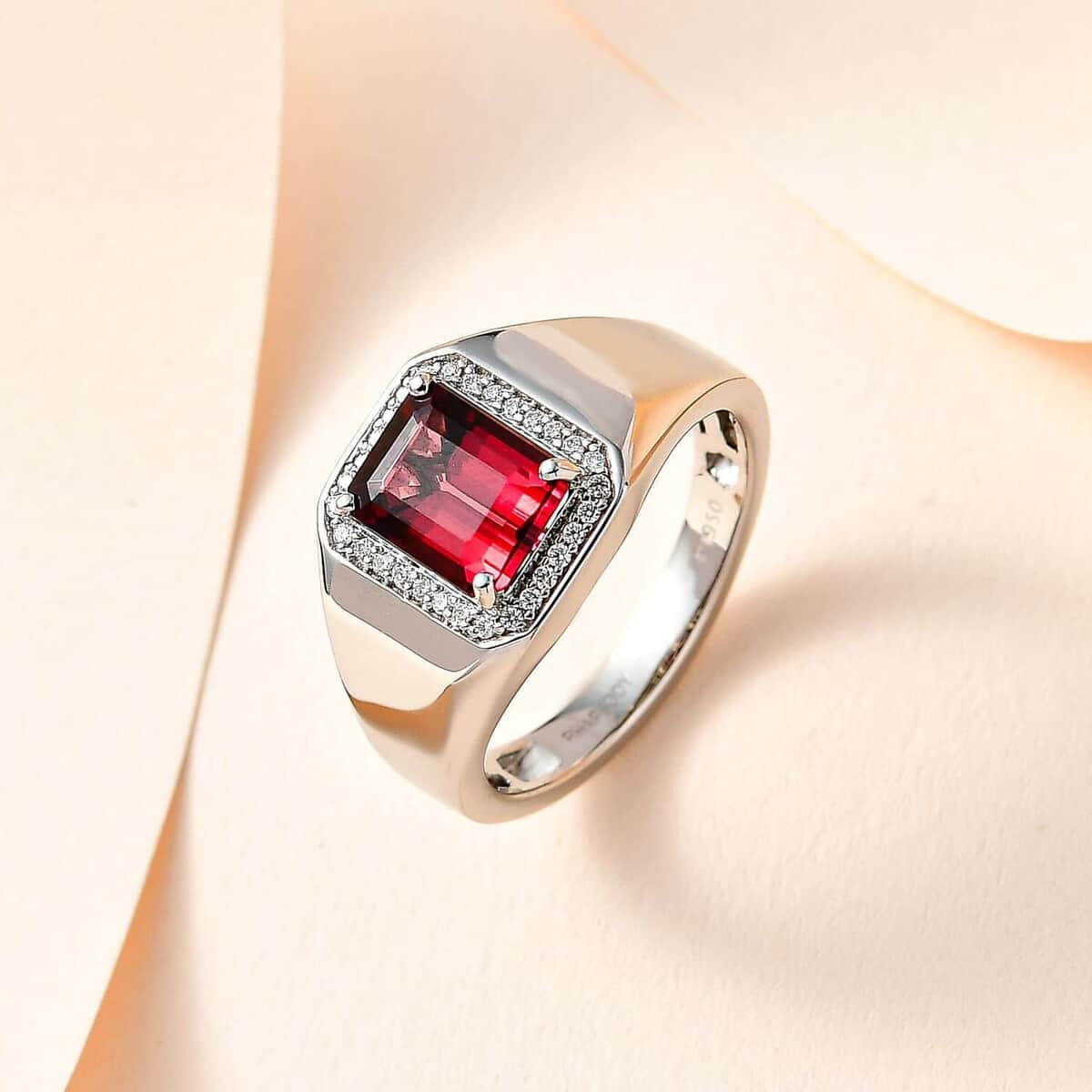 Rhapsody 950 Platinum AAAA Ofiki Rubellite and E-F VS Diamond Men's Ring 9.70 Grams 2.85 ctw image number 1