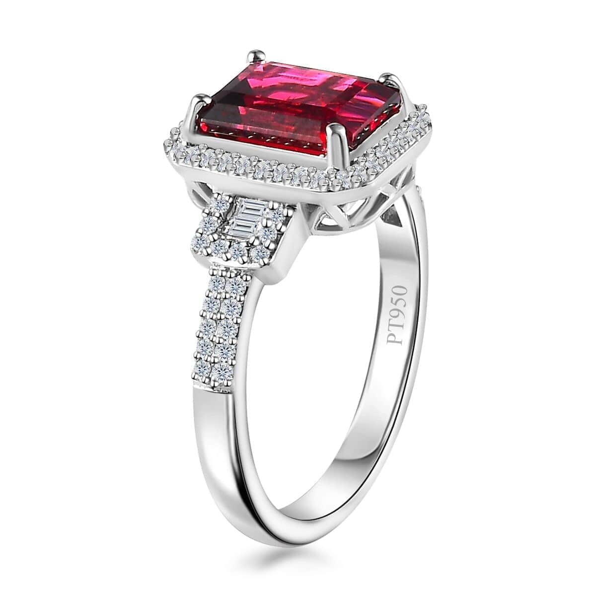 Rhapsody 950 Platinum AAAA Ofiki Rubellite, Diamond (E-F, VS2) (0.30 cts) Ring (Size 10.0) (6.35 g) 3.30 ctw image number 3