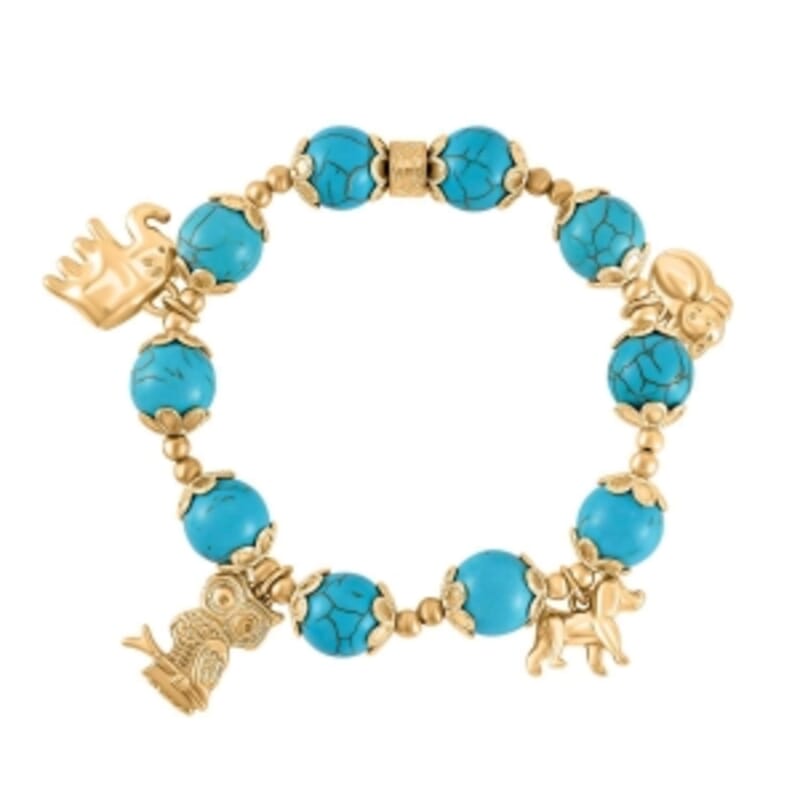 Blue howlite beads 148.20 ctw Bracelet in Goldtone (7.00-7.50 In)