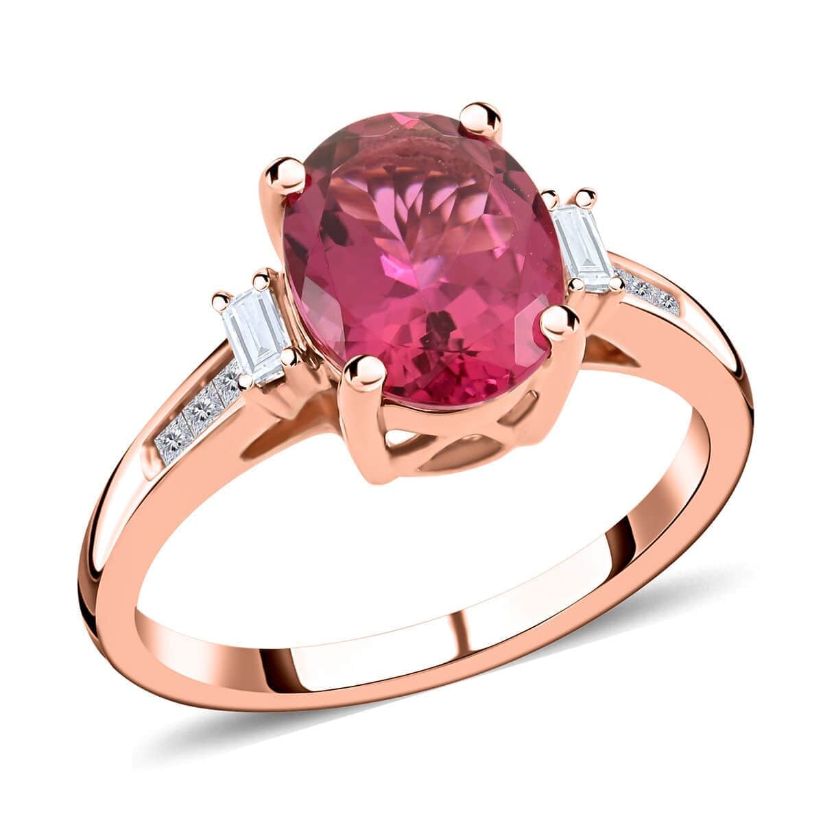 Certified & Appraised Iliana 18K Rose Gold AAA Ofiki Rubellite, Diamond (G-H, I2) (0.21 cts) Ring (Size 10.0) 2.25 ctw image number 0