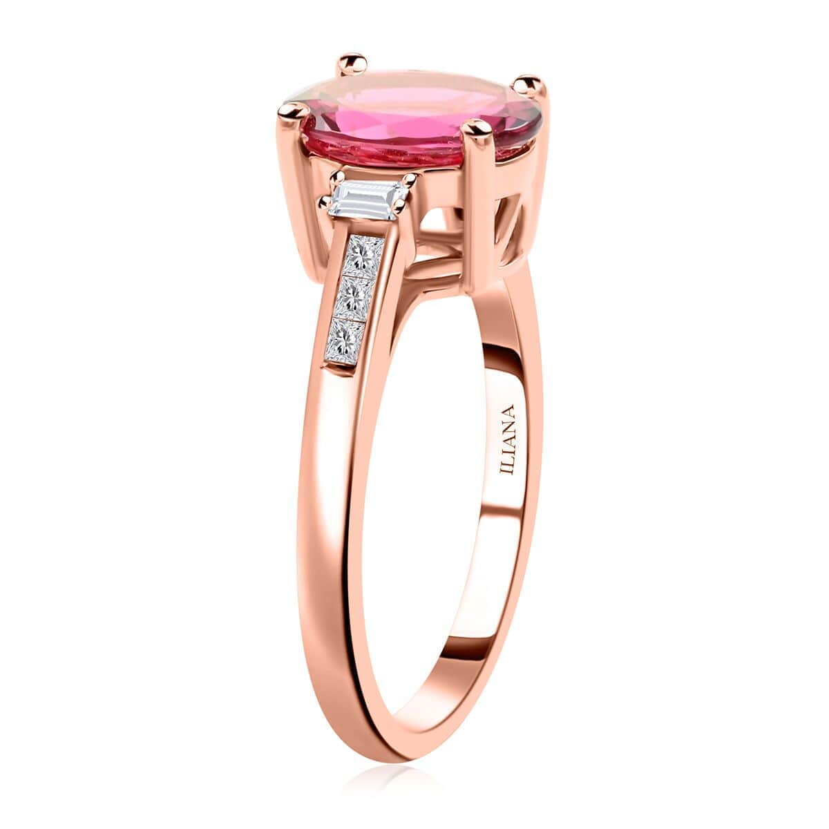 Certified & Appraised Iliana 18K Rose Gold AAA Ofiki Rubellite, Diamond (G-H, I2) (0.21 cts) Ring (Size 10.0) 2.25 ctw image number 3