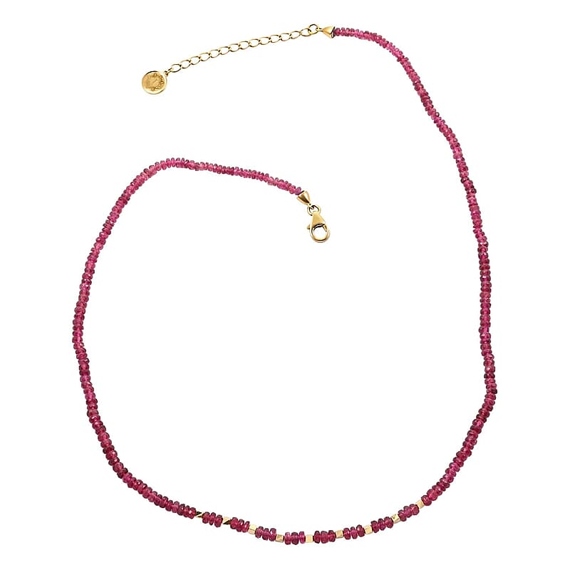 Iliana 18K Yellow Gold AAA Ofiki Rubellite Beaded Necklace 18-20 Inches 40.00 ctw