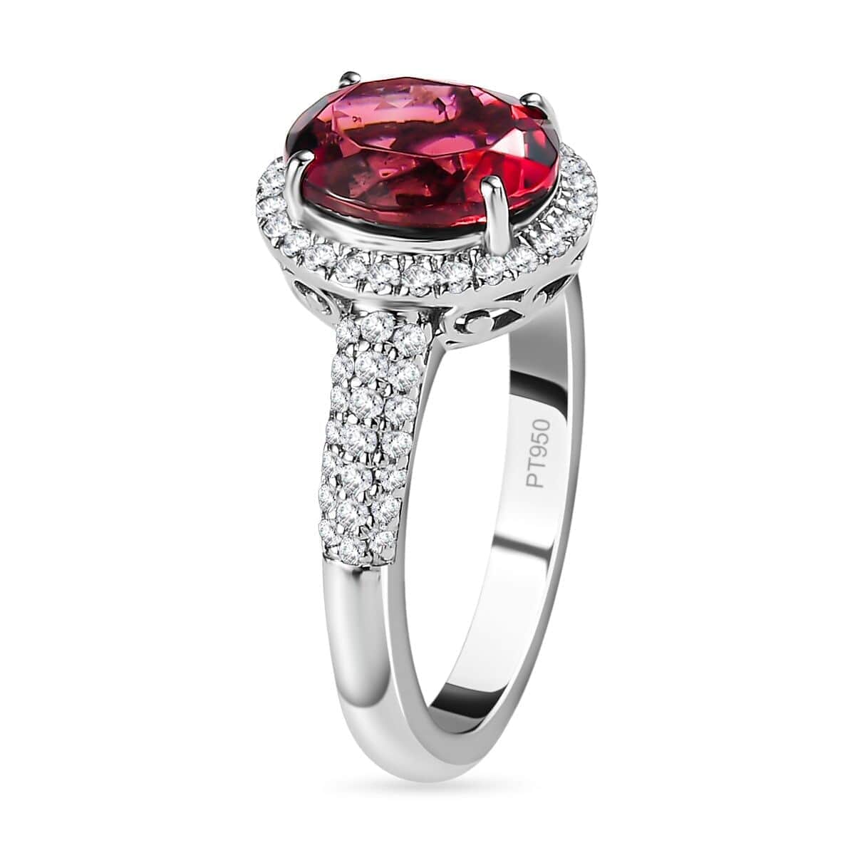 Rhapsody 950 Platinum AAAA Ofiki Rubellite and E-F VS2 Diamond Halo Ring (Size 6.0) 6.50 Grams 2.35 ctw image number 3