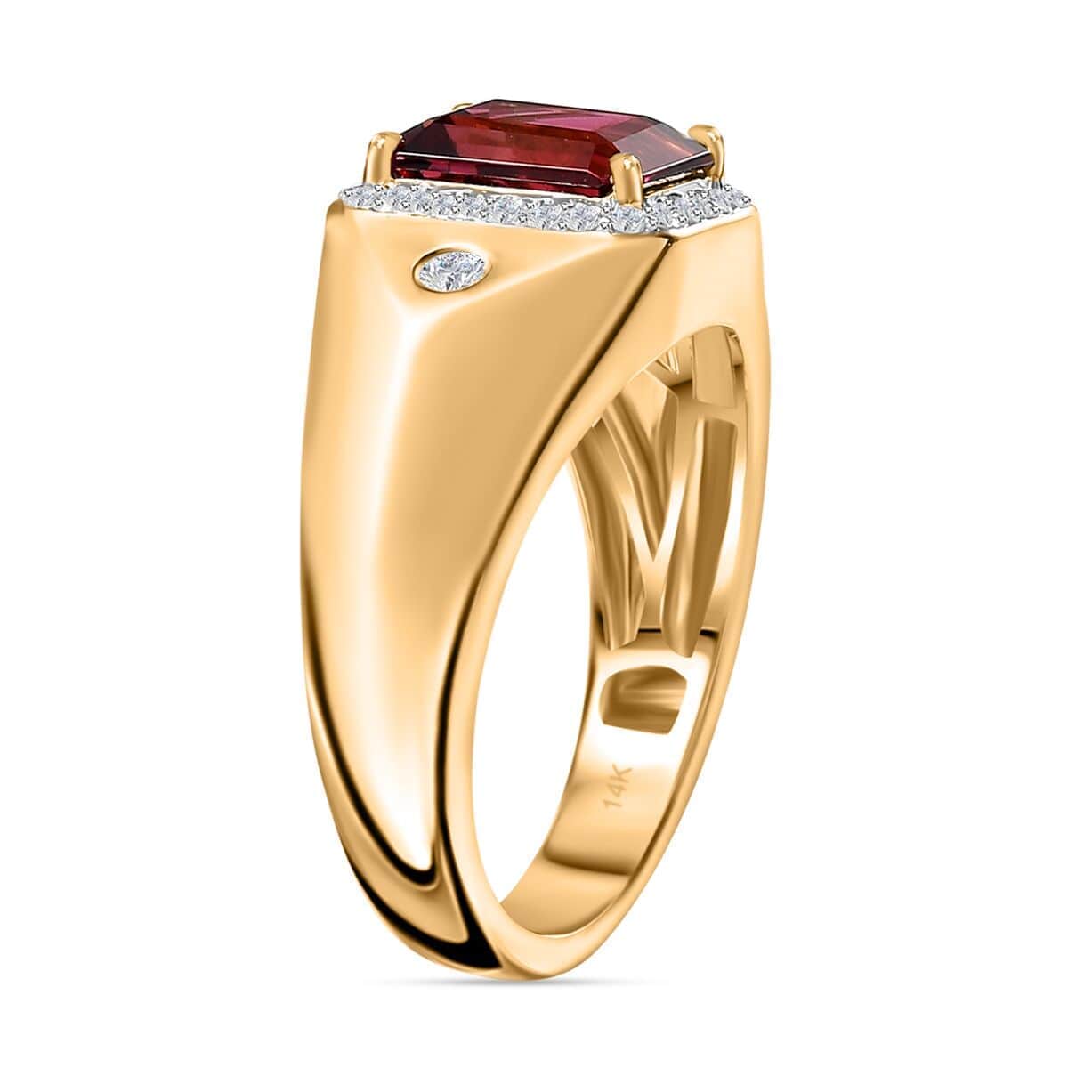 Luxoro 14K Yellow Gold AAA Ofiki Rubellite and G-H I2 Diamond Men's Ring 7.90 Grams 2.85 ctw image number 3