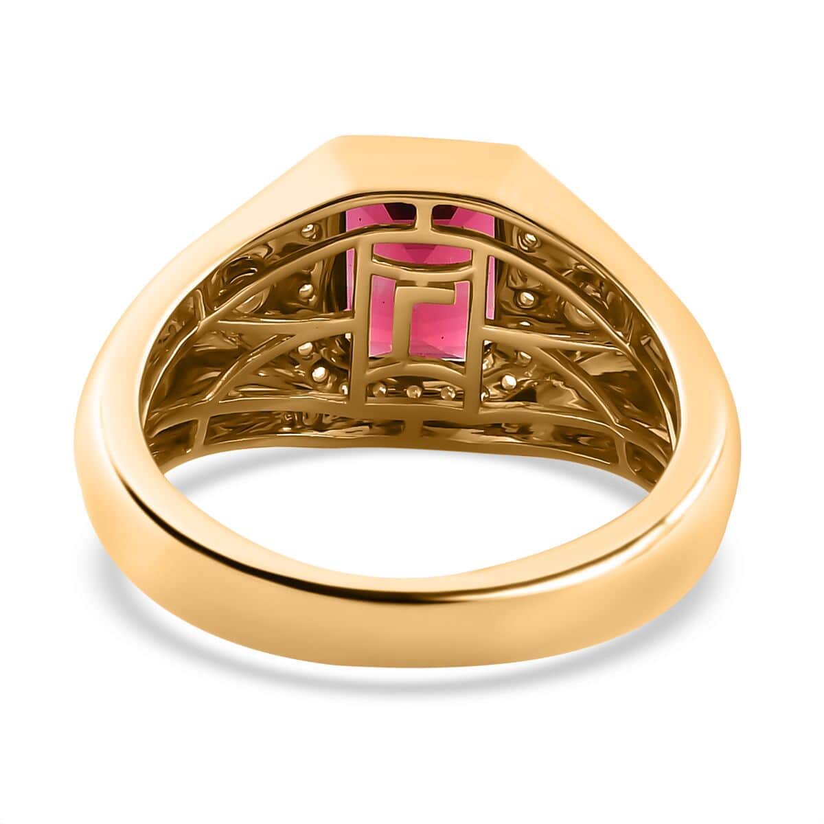 Luxoro 14K Yellow Gold AAA Ofiki Rubellite and G-H I2 Diamond Men's Ring 7.90 Grams 2.85 ctw image number 4