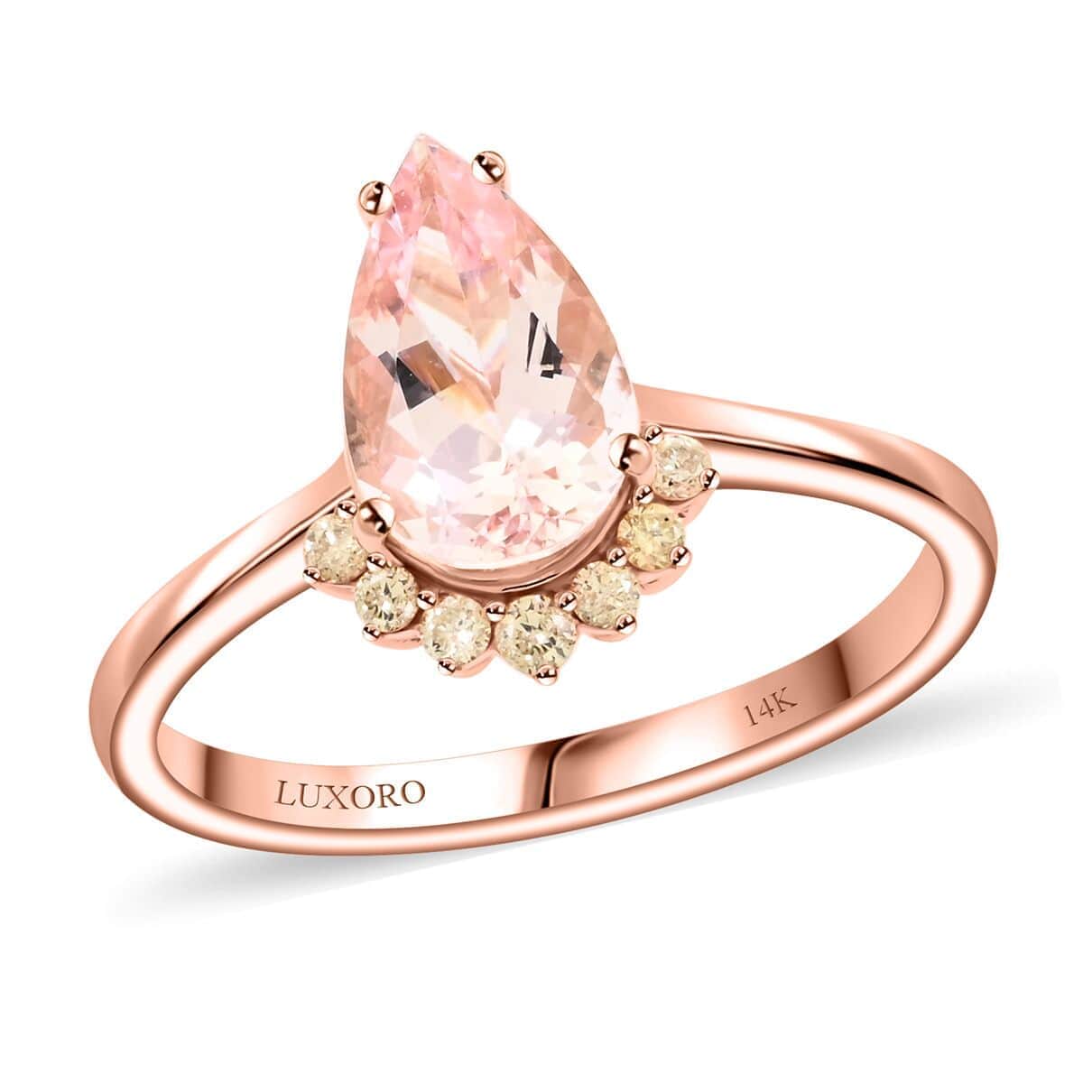 Certified & Appraised Luxoro AAA Palmeiras Pink Morganite and I2 Diamond 1.35 ctw Ring in 14K Rose Gold (Size 10.0) image number 0