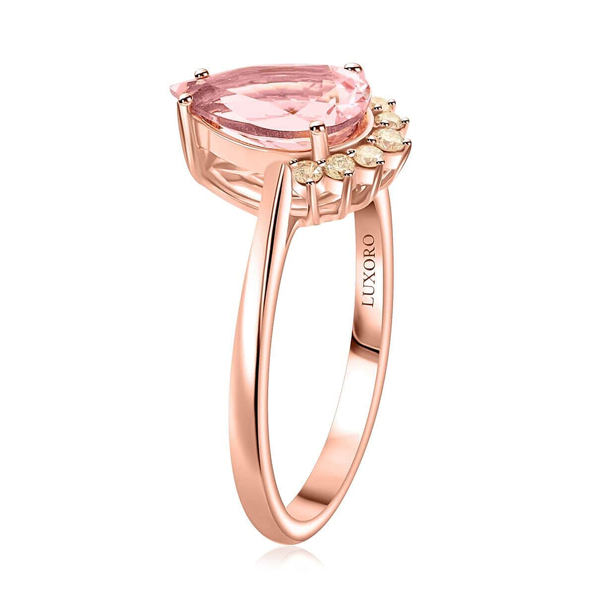 Certified & Appraised Luxoro AAA Pink Morganite and I2 Diamond 1.35 ctw Ring in 14K Rose Gold (Size 6.5) image number 3