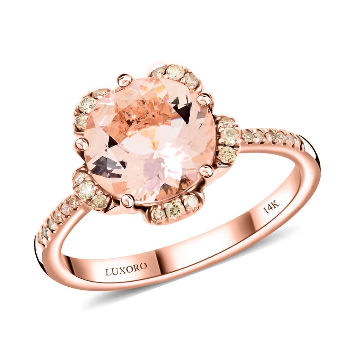 Certified & Appraised Luxoro 14K Rose Gold AAA Pink Morganite and I2 Diamond Ring (Size 7.0) 2.70 ctw image number 0