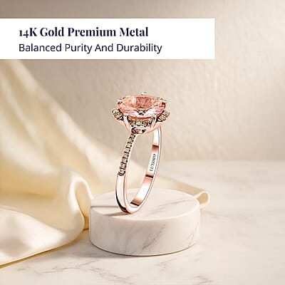 Certified & Appraised Luxoro AAA Pink Morganite and I2 Diamond 2.70 ctw Ring in 14K Rose Gold (Size 6.0)