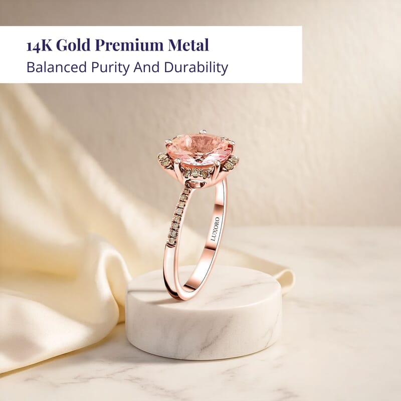 Certified & Appraised Luxoro AAA Pink Morganite and I2 Diamond 2.70 ctw Ring in 14K Rose Gold (Size 6.0)