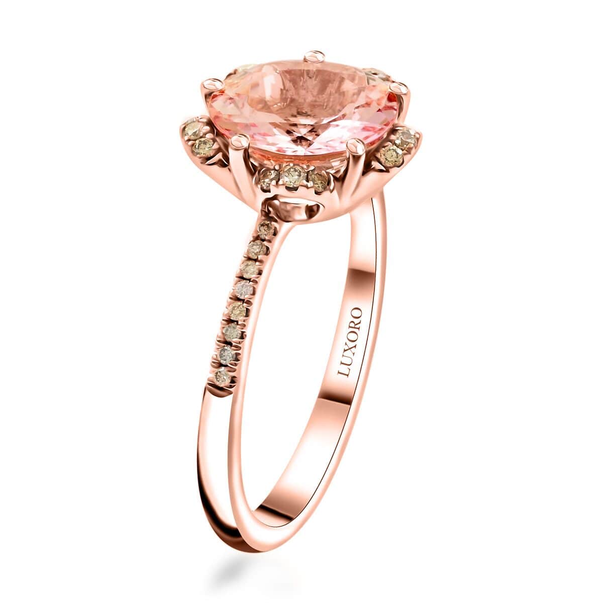 Certified & Appraised Luxoro AAA Pink Morganite and I2 Diamond 2.70 ctw Ring in 14K Rose Gold (Size 6.0) image number 3