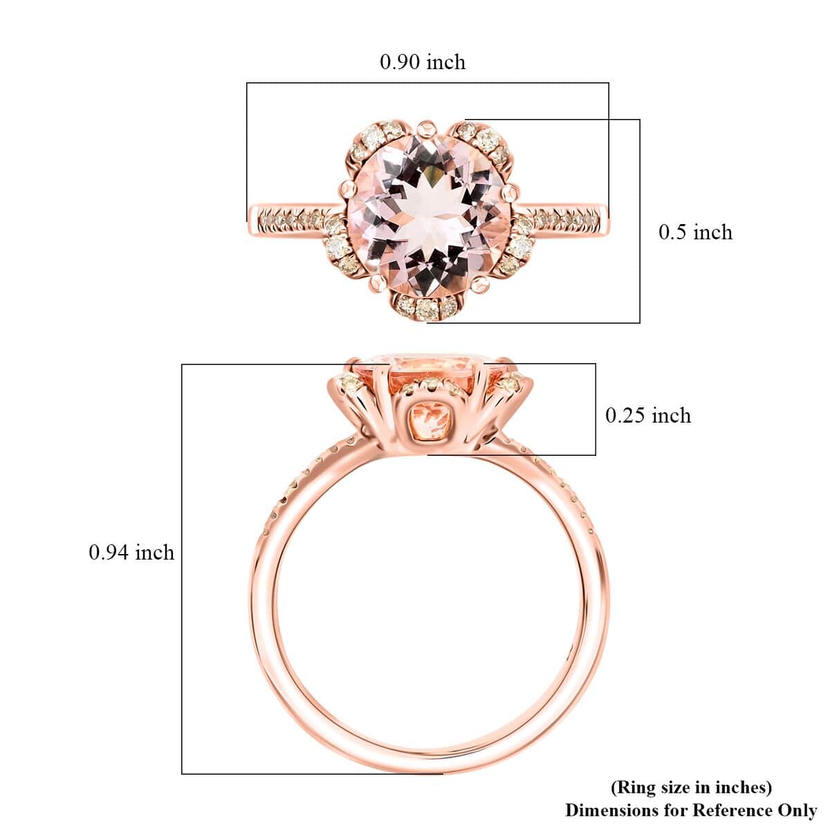 Certified & Appraised Luxoro AAA Pink Morganite and I2 Diamond 2.70 ctw Ring in 14K Rose Gold (Size 6.0) image number 4