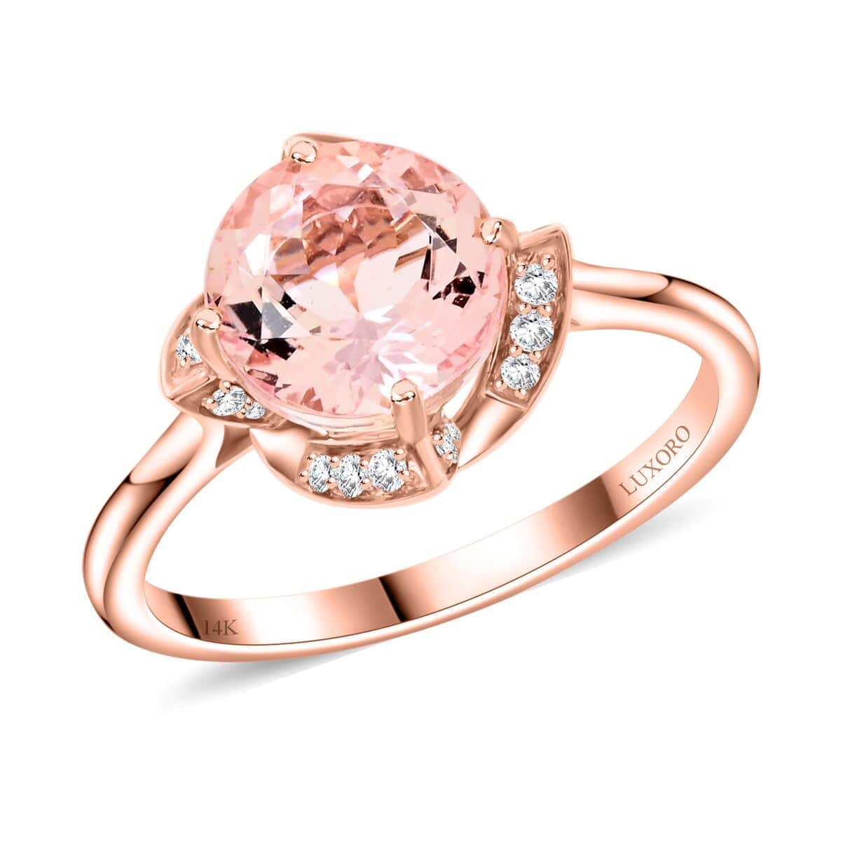 Certified & Appraised Luxoro AAA Palmeiras Pink Morganite and I2 Diamond 1.85 ctw Ring in 14K Rose Gold (Size 5.5) image number 0