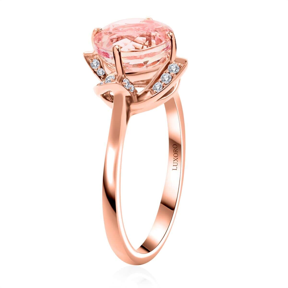 Certified & Appraised Luxoro AAA Palmeiras Pink Morganite and I2 Diamond 1.85 ctw Ring in 14K Rose Gold (Size 8.5) image number 3